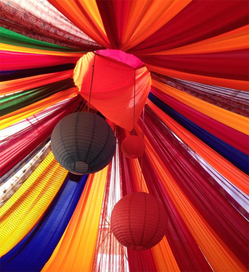 Bright colours inside tent