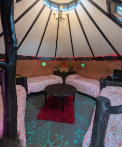 4 Single beds inside Fire Cob Glamping Pod