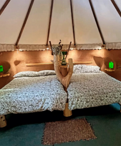 Inside Earth themed Cob Glamping Pod